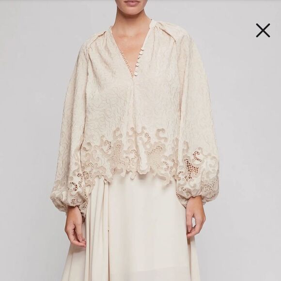 Jonathan Simkhai 
Jaid Embroidered Eyelet Blouse Cream Lace top $495 Sz L - Picture 4 of 15